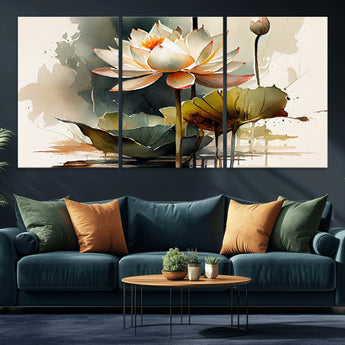 46359-MGV-CV-36X24-Lotus Blossom Wall Art Canvas Print, Framed Water Lily Art Picture Print, Zen Flower Perfect Zen Botanical Decor Artwork