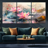18414-MGV-CV-36X24-Pink Lotus Wall Art Canvas Print, Framed Water Lily Art Picture Print, Dreamy Floral Perfect Dreamy Botanical Decor Artwork