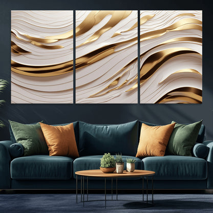 41237-MGV-CV-36X24-Gold Waves Wall Art Canvas Print, Framed Elegant Flow Art Picture Print, Luxury Layers Perfect Minimal Luxe Decor Artwork