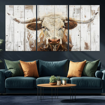 10840-MGV-CV-36X24-Texas Longhorn Wall Art Canvas Print, Framed Rustic Bull Art Picture Print, Western Cattle Perfect Rustic Western Decor Artwork