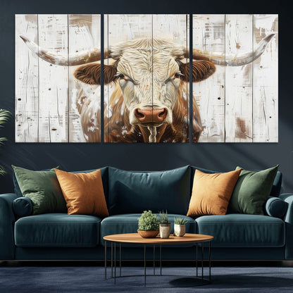 10840-MGV-CV-36X24-Texas Longhorn Wall Art Canvas Print, Framed Rustic Bull Art Picture Print, Western Cattle Perfect Rustic Western Decor Artwork