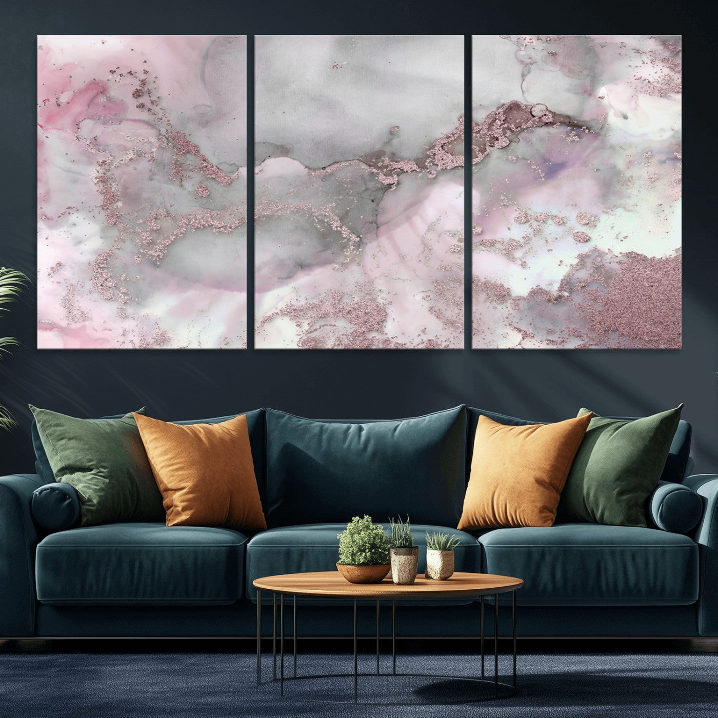 16416-MGV-CV-36X24-Blush Marble Wall Art Canvas Print, Framed Rose Gold Art Picture Print, Pink Cloudy Perfect Modern Glam Decor Artwork
