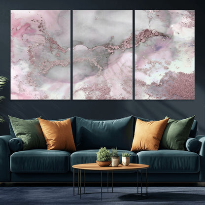 16416-MGV-CV-36X24-Blush Marble Wall Art Canvas Print, Framed Rose Gold Art Picture Print, Pink Cloudy Perfect Modern Glam Decor Artwork