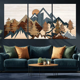 80300-MGV-CV-36X24-Geometric Mountains Wall Art Canvas Print, Framed Stylized Trees Art Picture Print, Graphic Forest Perfect Rustic Abstract Decor