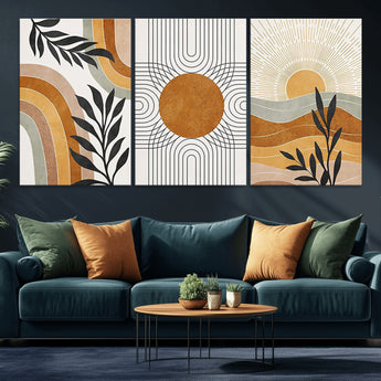 32359-MGV-CV-36X24-Modern Sun Wall Art Canvas Print, Framed Retro Horizon Art Picture Print, Sunburst Design Perfect Mid Century Boho Decor Artwork