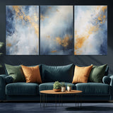 41836-MGV-CV-36X24-Abstract Gold Wall Art Canvas Print, Framed Blue Layers Art Picture Print, Elegant Cloud Perfect Elegant Minimalist Decor Artwork