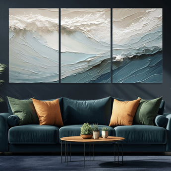 53646-MGV-CV-36X24-Ocean Wave Wall Art Canvas Print, Framed Textured Seascape Art Picture Print, Modern Ocean Perfect Minimal Coastal 2/2 Decor