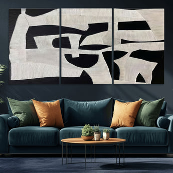 33714-MGV-CV-36X24-Monochrome Design Wall Art Canvas Print, Framed Modern Linework Art Picture Print, Textured Shapes Perfect Monochrome Modern Decor