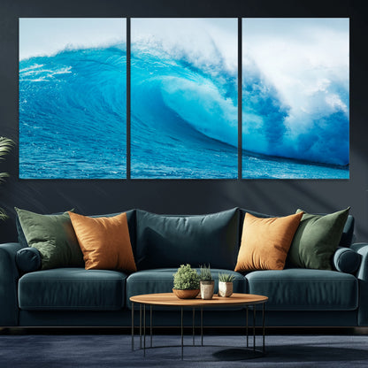 15566-MGV-CV-36X24-Ocean Wave Wall Art Canvas Print, Framed Curling Wave Art Picture Print, Vibrant Surf Wave Perfect Coastal Surf Decor Artwork