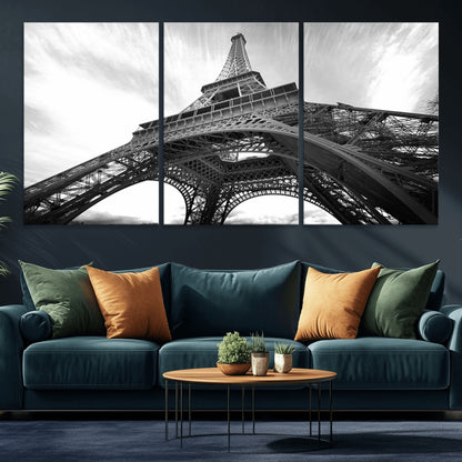 40006-MGV-CV-36X24-Eiffel Tower Wall Art – Black and White Architectural Photo Print, Paris Inspired Decor for Bedroom, Office, Studio or Modern