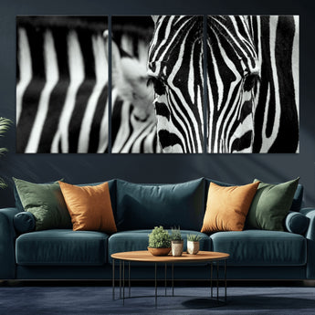 43631-MGV-CV-36X24-Zebra Wall Art – Black & White Safari Wildlife Canvas Print, Modern Animal Photography Decor for Living Room, Office, or Bedroom