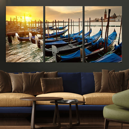 25872-MGV-CV-36X24-Venetian Gondola Dock Wall Art – Serene Sunset Canal Canvas Print, Tranquil Water Travel Decor for Office, Living Room, or Man