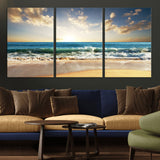 13139-MGV-CV-36X24-Sunrise Beach Wall Art – Ocean Waves and Golden Sand Canvas Print, Coastal Home Decor for Living Room, Bedroom, or Office