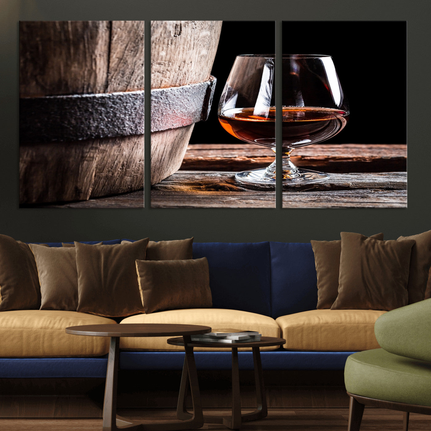 50839-MGV-CV-36X24-Barrel & Brandy Wall Art – Rustic Whiskey Barrel and Brandy Glass Canvas Print, Elegant Home Bar or Lounge Decor for Office, Man