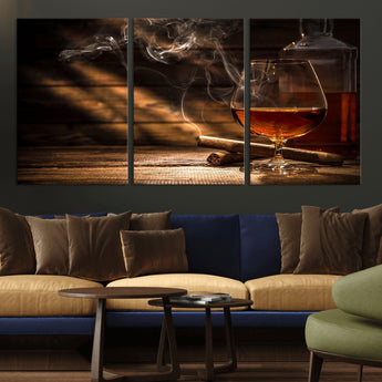 92305-MGV-CV-36X24-Whiskey & Cigar Wall Art – Moody Whiskey and Cigar Canvas Print, Sophisticated Bar or Home Lounge Decor for Office, Man Cave or