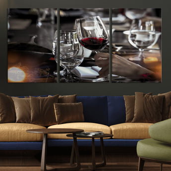 75513-MGV-CV-36X24-Elegant Wine Toast Wall Art – Close-Up Red Wine Glass at Dinner Table Canvas Print, Sophisticated Dining Room or Bar Decor