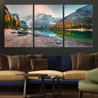 25982-MGV-CV-36X24-Autumn Mountain Lake Wall Art – Panoramic Fall Foliage and Snowy Peaks Canvas Print, Scenic Nature Decor for Living Room or Office