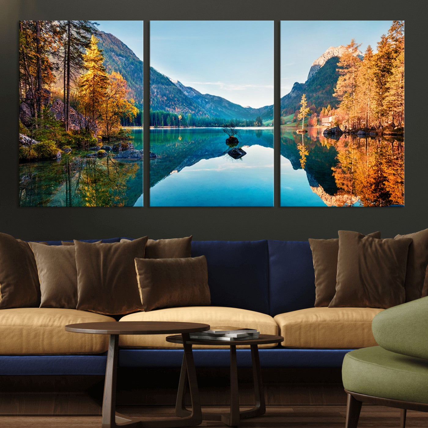 32962-MGV-CV-36X24-Mountain Lake Wall Art – Tranquil Autumn Landscape Canvas Print, Nature Reflection Decor for Living Room, Bedroom, Office or Cabin