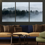 42596-MGV-CV-36X24-Misty Forest Wall Art – Atmospheric Pine Trees Canvas Print, Nature Landscape Decor for Living Room, Bedroom, Office, or Cabin