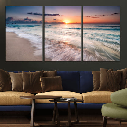 71849-MGV-CV-36X24-Sunrise Ocean Beach Wall Art – Serene Seascape Canvas Print with Gentle Waves, Coastal Nature Decor for Bedroom, Living Room or