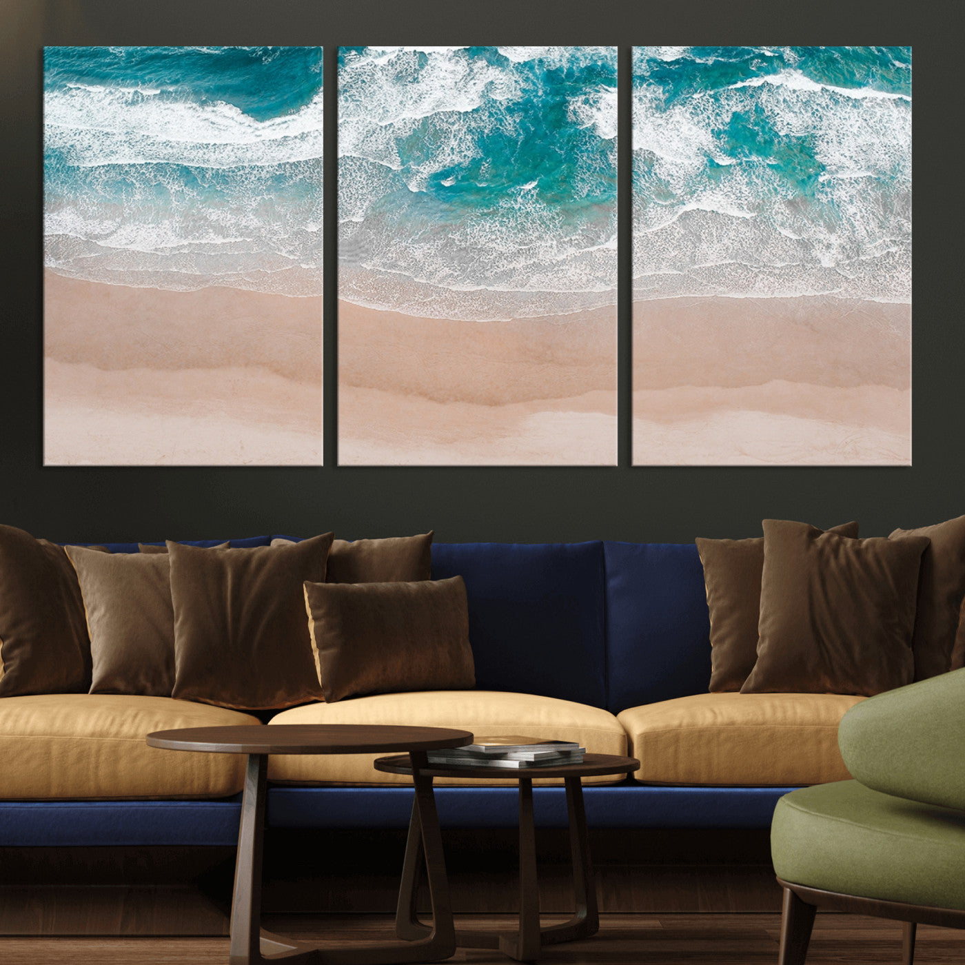39236-MGV-CV-36X24-Ocean Beach Wall Art – Aerial View of Waves and Sand Canvas Print, Coastal Home Decor for Living Room, Bedroom, Office or Beach