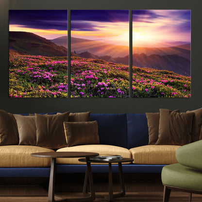 49741-MGV-CV-36X24-Mountain Sunrise Wall Art – Vibrant Floral Landscape Canvas Print, Nature Home Decor for Living Room, Bedroom Office or Cabin