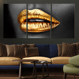 84747-MGV-CV-36X24-Golden Lips Black & White Portrait – Glamorous Metallic Lip Art Print, Modern Wall Decor for Bedroom, Beauty & Fashion Lover Gift