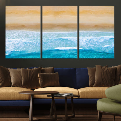 43046-MGV-CV-36X24-Aerial Beach Wall Art – Serene Ocean Waves & Sandy Shore Canvas Print, Coastal Home Decor for Living Room, Bedroom or Office
