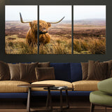 79391-MGV-CV-36X24-Majestic Highland Cow in Misty Scottish Moorland – Rustic Natural Charm, Perfect for Unique Home or Office Decor