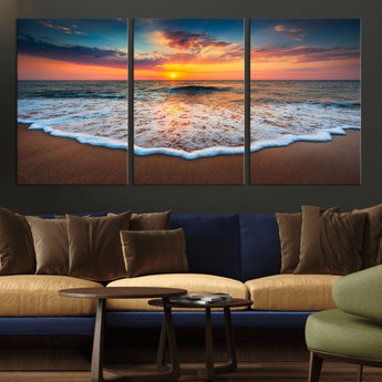 87032-MGV-CV-36X24-Ocean Sunset Wall Art – Stunning Beach Canvas Print with Vibrant Sky, Calm Waves, and Golden Horizon, Perfect Coastal Decor for