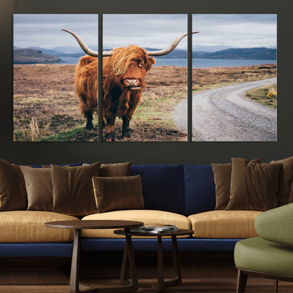 56121-MGV-CV-36X24-Rustic Highland Cow Wall Art – Panoramic Nature Canvas Print, Perfect Decor for Home, Office, Living Room or Man Cave