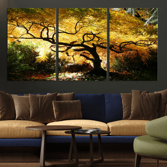 19067-MGV-CV-36X24-Golden Canopy Wall Art – Panoramic Autumn Tree Canvas Print, Warm Seasonal Decor for Living Room, Office or Garden Space