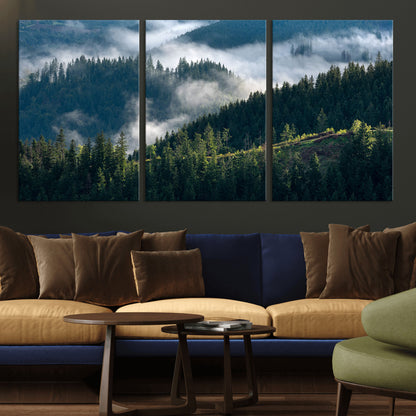 55972-MGV-CV-36X24-Whispering Pines Wall Art – Panoramic Misty Forest Canvas Print, Serene Nature Decor for Home, Office or Cabin Retreat