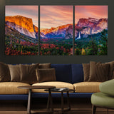 24519-MGV-CV-36X24-Yosemite Valley Sunset Wall Art – Majestic Mountain Landscape with Waterfall and Vibrant Sky, Nature Photography for Home or