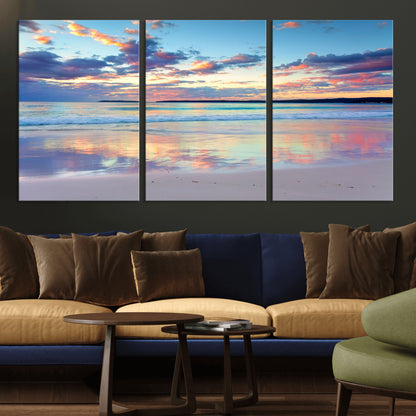 64882-MGV-CV-36X24-Tranquil Sunset Beach Wall Art – Panoramic Ocean Reflection Canvas Print, Calm Coastal Decor for Bedroom, Living Room or Office