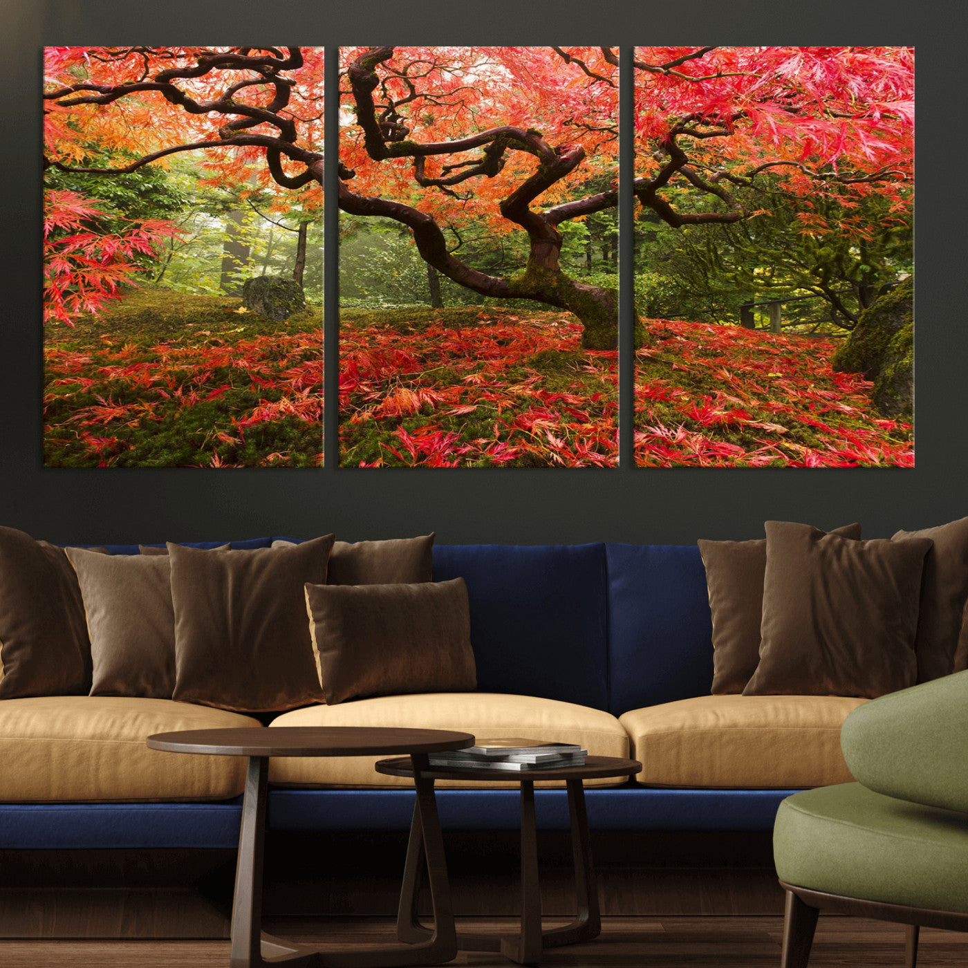 73343-MGV-CV-36X24-Autumn Maple Wall Art – Panoramic Vibrant Red Maple Tree Canvas Print, Seasonal Nature Decor for Office, Living Room or Garden