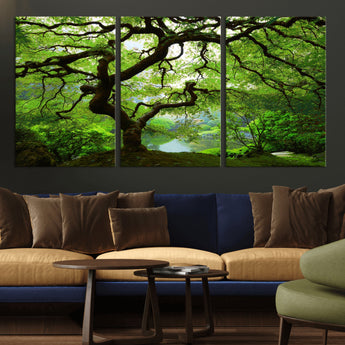 18094-MGV-CV-36X24-Emerald Canopy Wall Art – Panoramic Lush Green Tree Canvas Print, Serene Nature Decor for Office, Living Room or Meditation Space