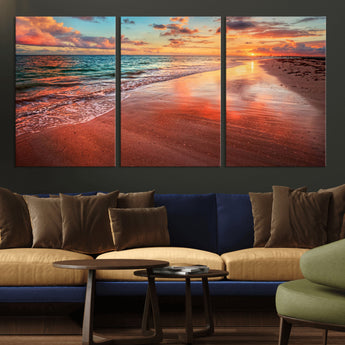 77723-MGV-CV-36X24-Sunset Beach Wall Art – Vibrant Ocean Canvas Print, Coastal Landscape Decor for Living Room, Bedroom or Office, Relaxing Tropical