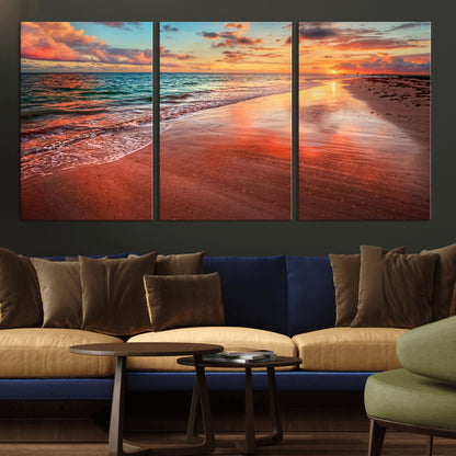 77723-MGV-CV-36X24-Sunset Beach Wall Art – Vibrant Ocean Canvas Print, Coastal Landscape Decor for Living Room, Bedroom or Office, Relaxing Tropical