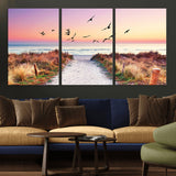 54411-MGV-CV-36X24-Coastal Path Sunrise Wall Art – Serene Ocean Canvas Print, Beach Landscape Decor for Living Room, Bedroom or Office, Peaceful