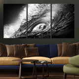 22702-MGV-CV-36X24-Black and White Ocean Wave Wall Art – Powerful Surf Curl Photography Canvas Print, Modern Coastal Decor for Living Room, Office or