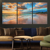 41572-MGV-CV-36X24-Sunset Beach Wall Art – Ocean Waves and Palm Trees Canvas Print, Tropical Coastal Sunset Seascape Decor for Living Room, Bedroom