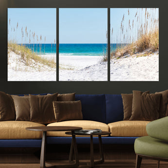 58498-MGV-CV-36X24-White Sandy Beach Wall Art – Panoramic Coastal Canvas Print, Ocean View Decor for Living Room, Bedroom, Office, Relaxing Seaside
