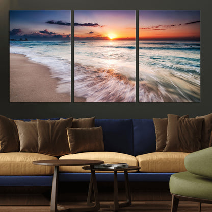 99906-MGV-CV-36X24-Morning Tide Canvas Print – Soft Sunrise Ocean Waves Wall Art, Coastal Serenity Decor for Home & Office