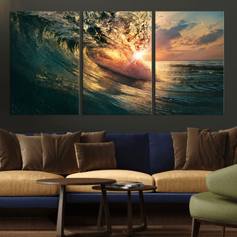 55359-MGV-CV-36X24-Radiant Ocean Wave Wall Art – Panoramic Surf Canvas Print, Vibrant Sunset Beach Decor for Home, Office or Man Cave