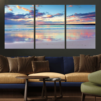 56723-MGV-CV-36X24-Serene Sunset Beach Wall Art – Panoramic Coastal Canvas Print, Peaceful Ocean Reflection Decor for Living Room, Bedroom or Office