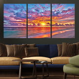 72836-MGV-CV-36X24-Fiery Sunset Beach Wall Art – Panoramic Vibrant Ocean Canvas Print, Dramatic Coastal Decor for Living Room, Bedroom or Office