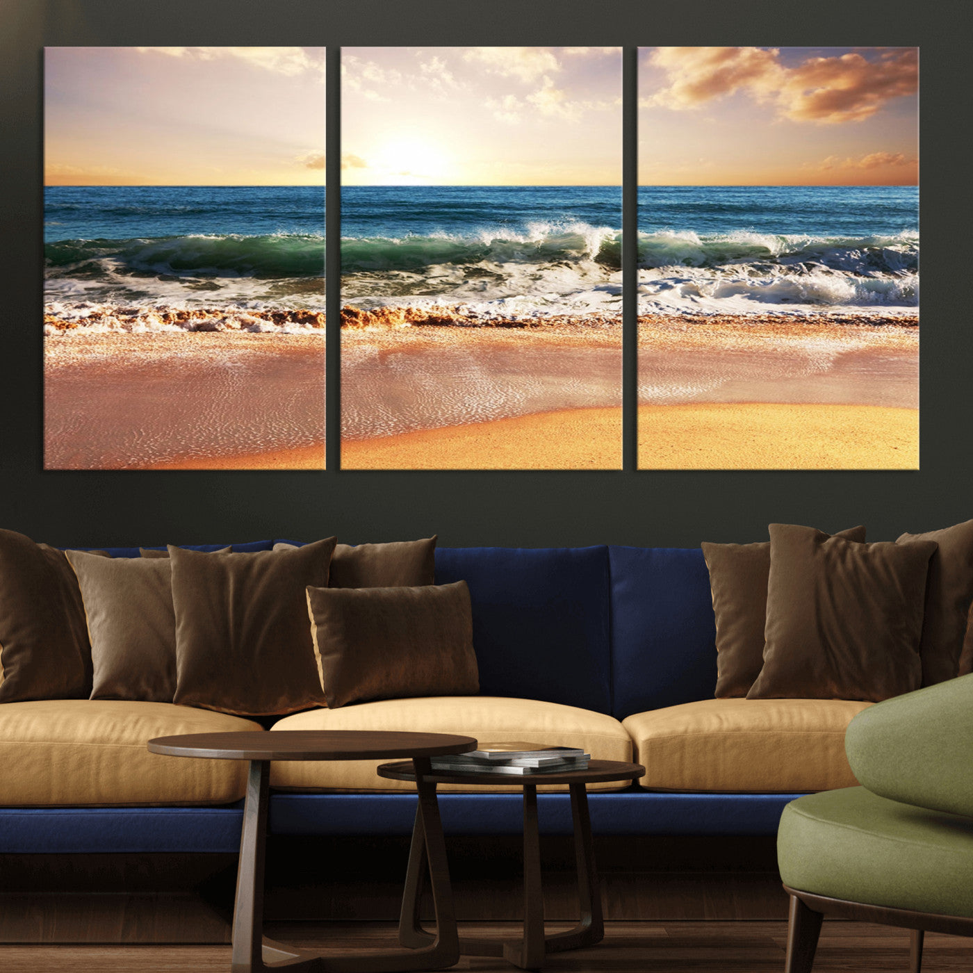 79005-MGV-CV-36X24-Golden Sunrise Ocean Waves Wall Art – Panoramic Seashore Canvas Print, Calming Coastal Decor for Home, Office or Relaxation Space