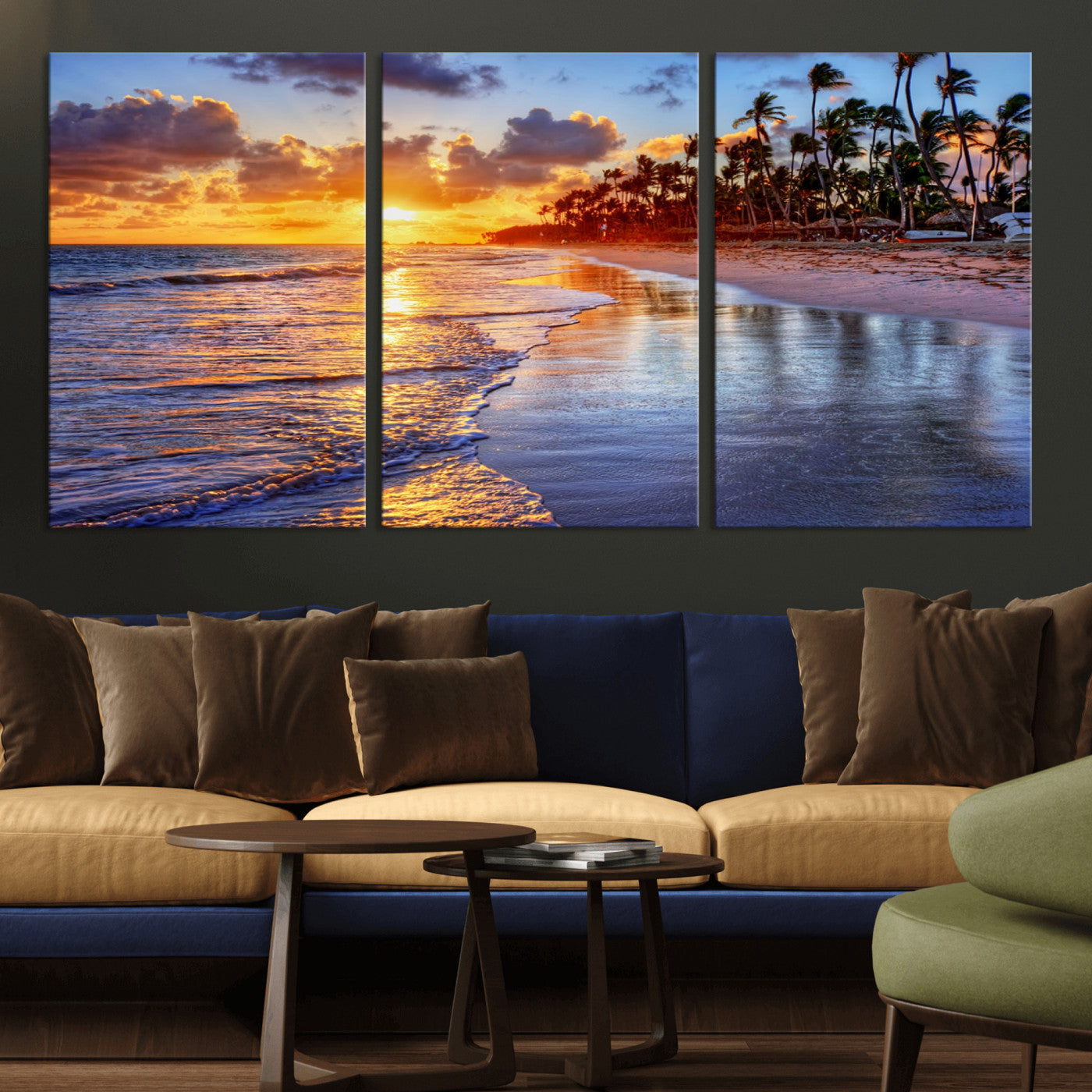 19917-MGV-CV-36X24-Tropical Sunset Beach Wall Art – Panoramic Palm Trees and Ocean Canvas Print, Vibrant Coastal Decor for Living Room, Office or Man