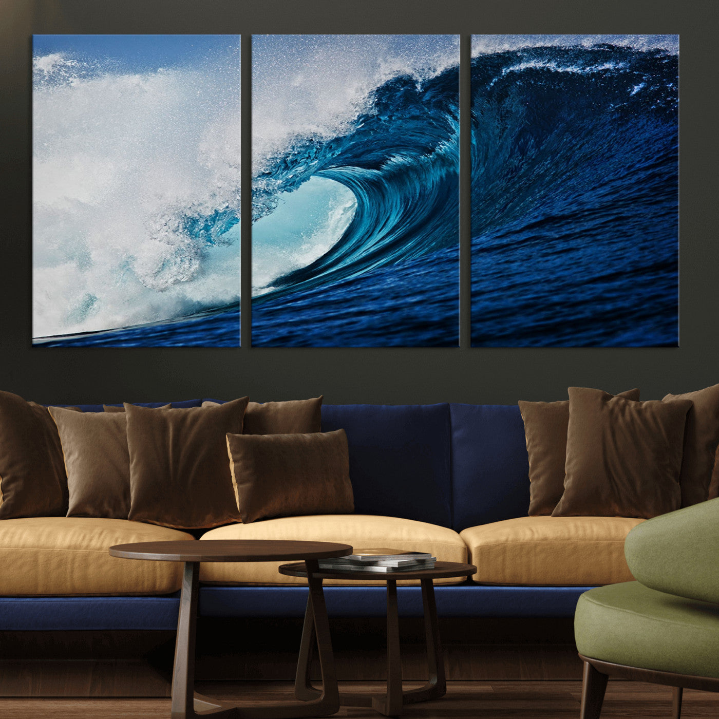89502-MGV-CV-36X24-Powerful Ocean Wave Wall Art – Panoramic Blue Sea Wave Canvas Print, Coastal Surf Photography Artwork for Living Room, Bedroom, or